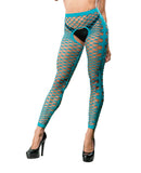 Beverly Hills Naughty Girl Crotchless Front Mesh & Side Design Leggings Turquoise O/S