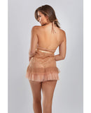 Amber Halter Lace Babydoll w/Tiered Pleated Mesh Skirt Hem & G-String Brown LG