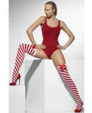 Smiffy Holiday Opaque Striped Thigh Highs w/Bows Red/White O/S