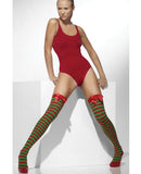 Smiffy Holiday Opaque Striped Thigh Highs w/Bows Red/Green O/S