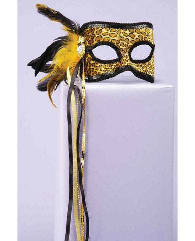 Karneval 1/2 Mask - Feathers & Beads Leopard
