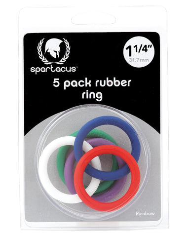 1.25" Rubber Cock Ring Set - Rainbow Pack of 5