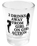 2 Drinks Away From Girl on Girl Action Clear Shot Glass, Bachelorette & Party Supplies,- www.gspotzone.com