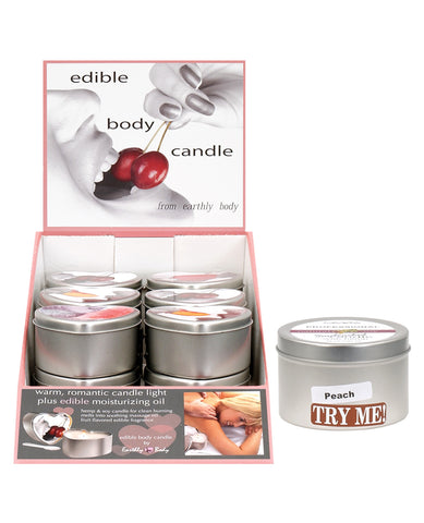 Earthy Body Edible Candle Display of 12  w/Tester - 4 Flavor Heart Tin
