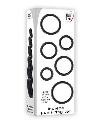 Adam & Eve 6 pc Silicone Penis Ring Set - Black