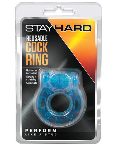 Blush Stay Hard Vibrating Reusable Cock Ring - Blue - www.gspotzone.com