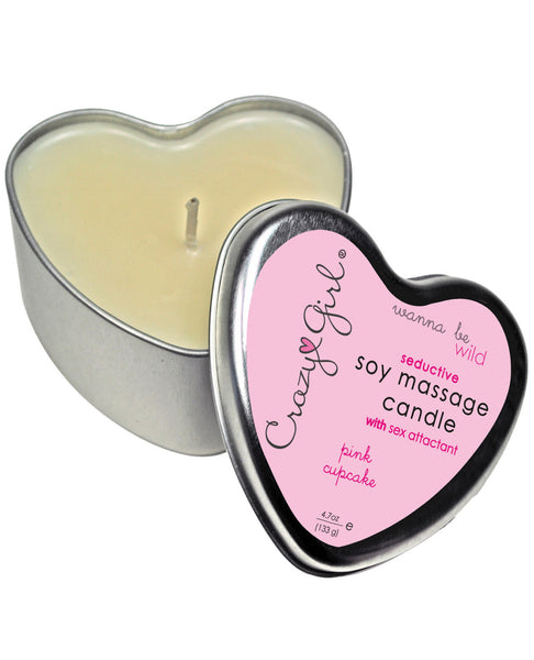 Crazy Girl Soy Massage Heart Candle - 4 oz Pink Cupcake