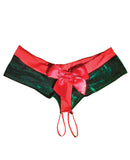 Holiday Crotchless Velvet & Knit Panty w/Elastic Straps Green/Red OQ