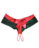 Holiday Crotchless Velvet & Knit Panty w/Elastic Straps Green/Red O/S