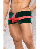 Holiday Low-rise Stretch Velvet Present Boxer Brief w/Bow Detail Green/Red MD