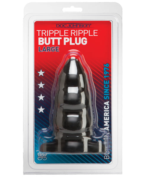 Triple Ripple Butt Plug - Large Black