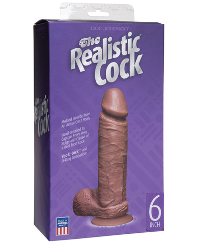 6" Realistic Cock w/Balls - Brown, Dongs & Dildos,- www.gspotzone.com