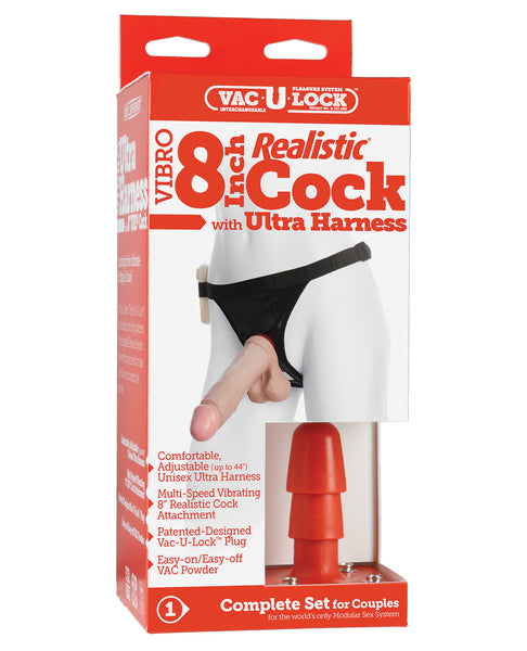 Ultra Harness 2 w/8" Vibrating Ultraskyn Cock - White