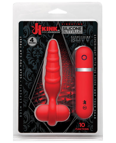 Kink 4" Vibrating Silicone Butt Plug - Red