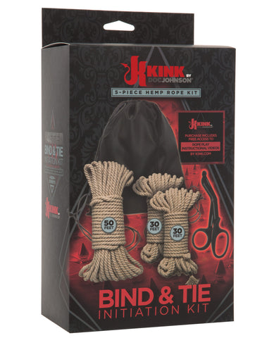 Kink Bind & Tie Initiation Hemp Rope Kit - Brown 5 pc Kit
