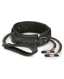 Easy Toys Leather Collar w/Nipple Chains - Black