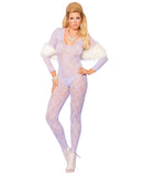 Vivace Long Sleeve Lace Bodystocking w/Open Crotch Lilac QN