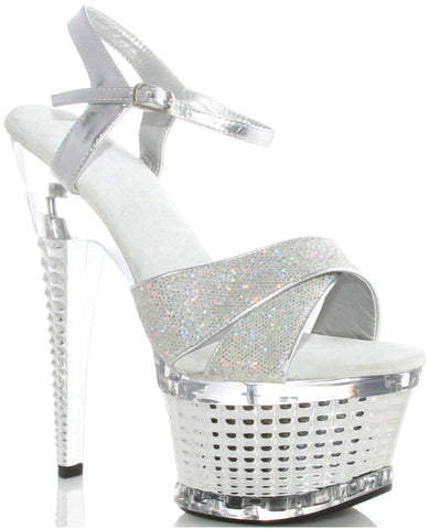 Ellie shoes disco 6" crossed strapped textured platform silver