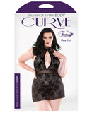 Curve Selena High Neck Floral Lace Dress w/G-String Black 1X/2X