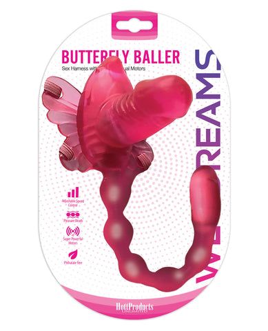 Wet Dreams Buttefly Baller Sex Harness w/Dildo - Pink
