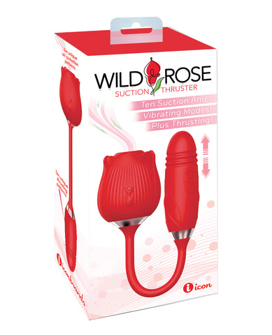 Wild Rose Rechargeable Silicone Suction & Thruster Vibrator - Red
