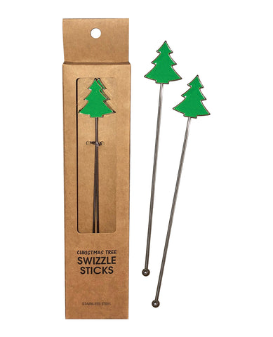 Holiday Tree Reusable Stainless Steel (Dishwasher Safe) Swizzle Stick - Pack of 2