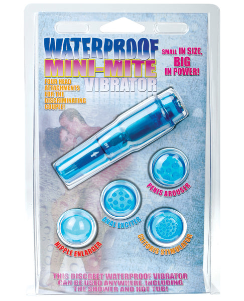 Waterproof Mini Mite Vibrator w/4 Heads - Blue