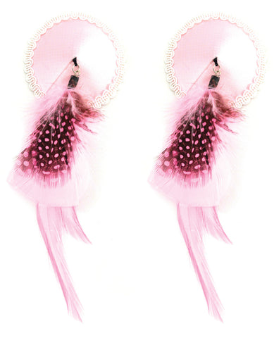 Sequin Nipple Covers Round w/Feathers - Pink