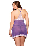 Holiday/Valentines Lace & Mesh Halter Babydoll w/Panty Purple 2X