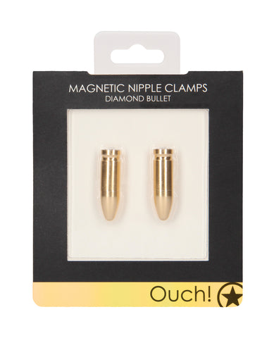 Shots Ouch Diamond Bullet Magnetic Nipple Clamps - Gold