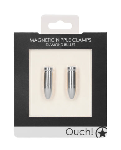 Shots Ouch Diamond Bullet Magnetic Nipple Clamps - Silver