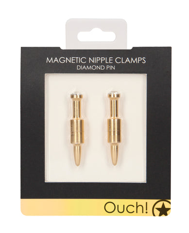 Shots Ouch Diamond Pin Magnetic Nipple Clamps - Gold