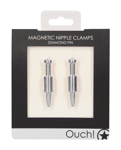 Shots Ouch Diamond Pin Magnetic Nipple Clamps - Silver