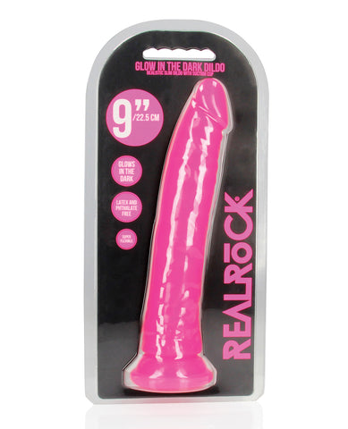 Shots RealRock 10" Slim Dildo Glow in the Dark - Neon Pink