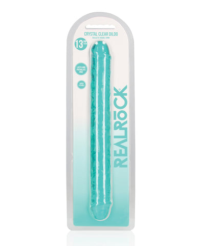 Shots RealRock Crystal Clear 14" Double Dildo - Turquoise