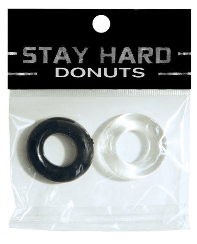 Ignite Thick Power Stretch Donut Cock Ring - Clear/Black  2 Pack