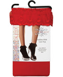 Ankle Socks w/Lace Top Red O/S