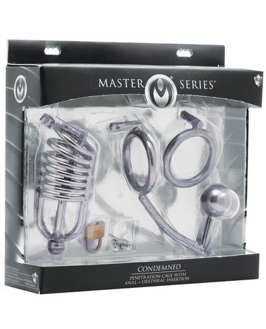 Master Series Condemned Penetration Cage w/Anal & Urethral Insertion - Silver
