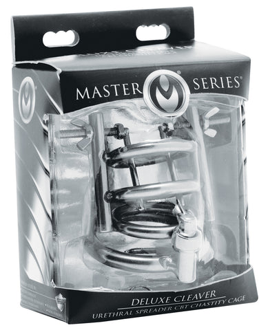Master Series Deluxe Cleaver Urethral Spreader Chastity Cage - Silver